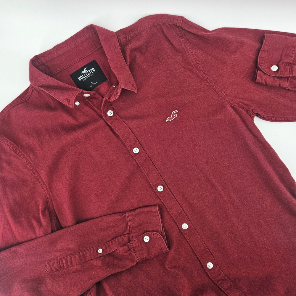 Hollister Mens Small Button Down Shirt Cotton Viscose Burgundy Preppy Classic